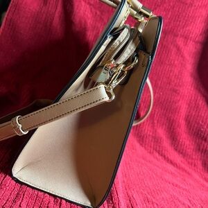 Cream Shoulder Bag with Structured Shape and Metallic Hardware